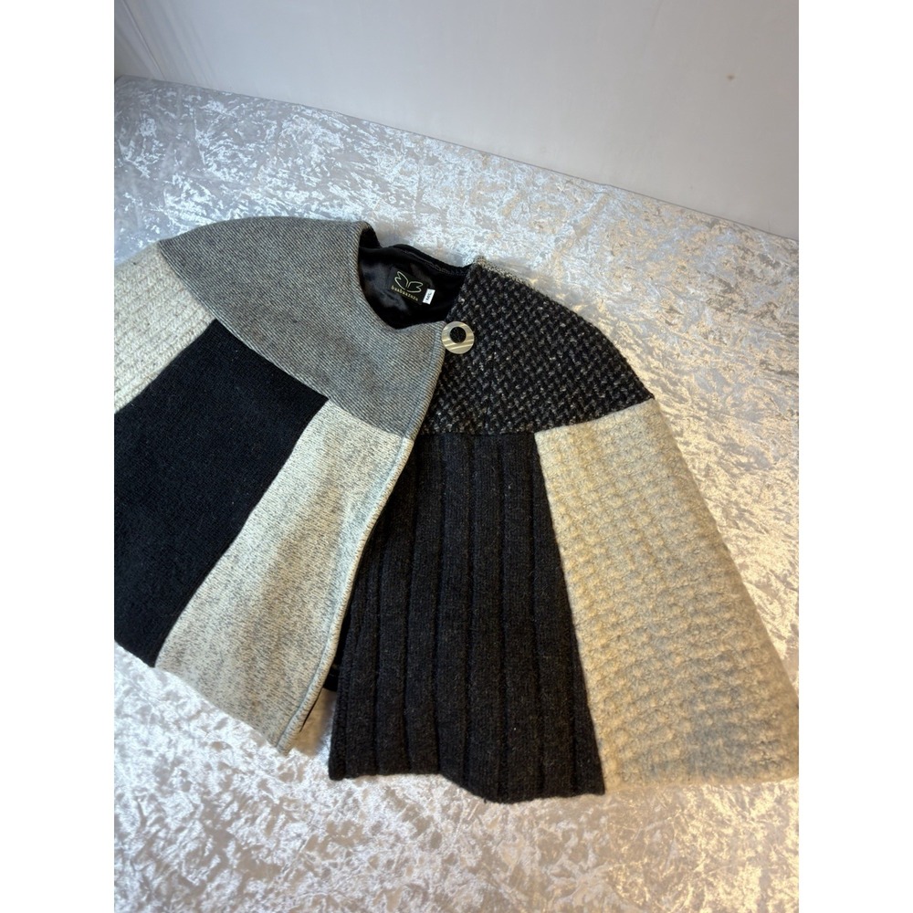 Baabaazuzu Vintage Wool Patchwork‎ Capelet Poncho Gray Black One Size